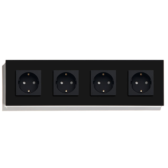 Hiroshi Black Glass EU Socket with USB Ports - Single, Double, Triple Outlets