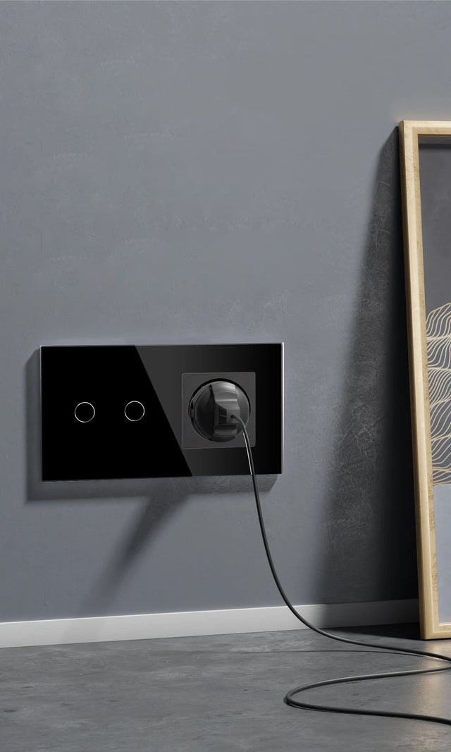 Hiroshi Black Glass EU Socket with USB Ports - Single, Double, Triple Outlets