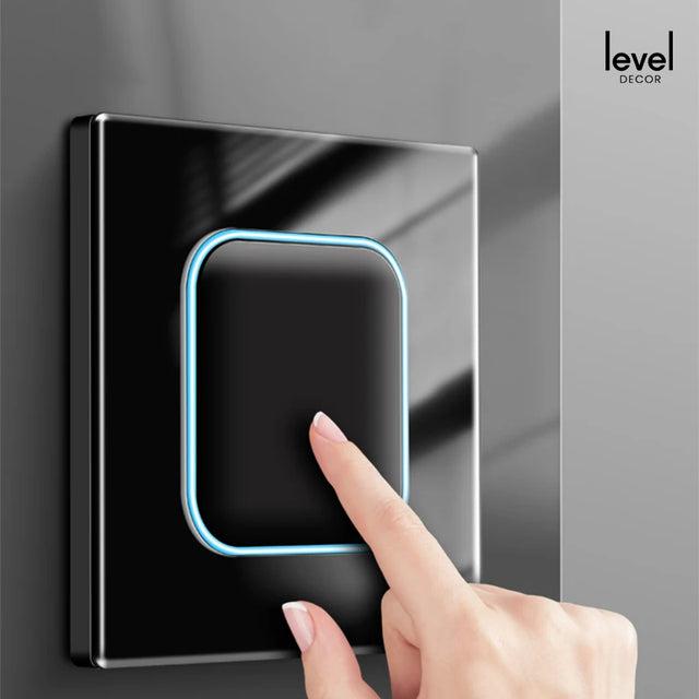 Rene Black Glass Push Button Switch with LED Indicator - 1-4 Gang, 1-2 Way