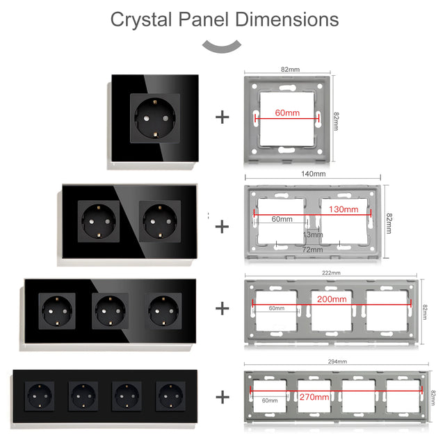 Hiroshi Black Glass EU Socket with USB Ports - Single, Double, Triple Outlets