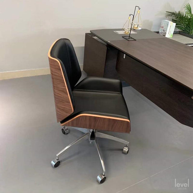 Designer Leather Solid Wood Office Chair - Level Decor