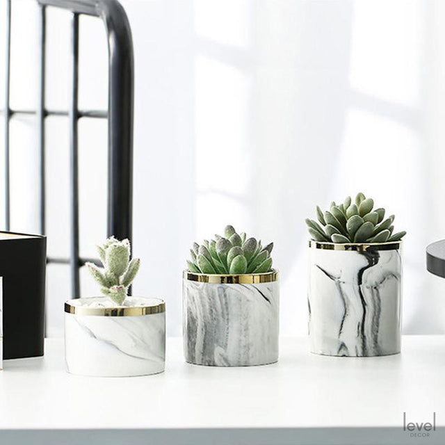 Nordic Marble Pattern Ceramic Iron Art Vase - Level Decor