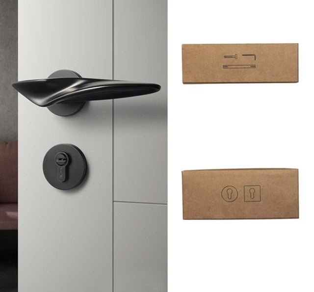Irregular-Shaped Door Handle - Black with Dummy Lock / 72mm / 55mm - Level Decor