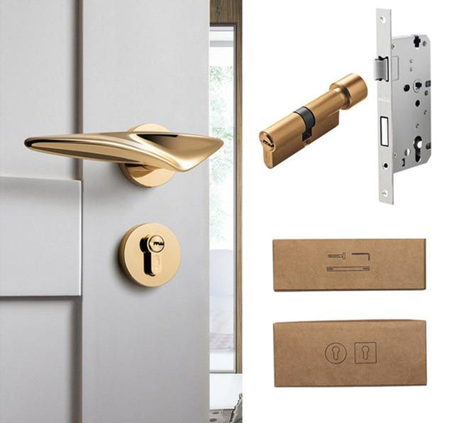 Irregular-Shaped Door Handle - Gold with Lock / 72mm / 55mm - Level Decor