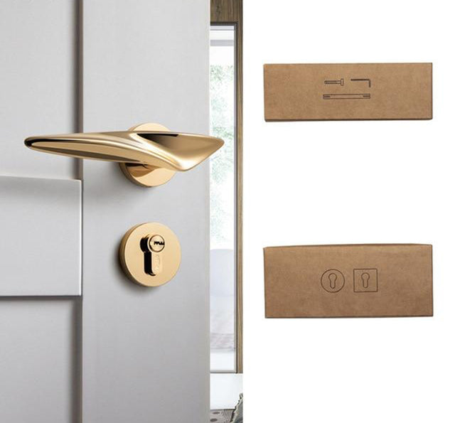 Irregular-Shaped Door Handle - Gold with Dummy Lock / 72mm / 55mm - Level Decor