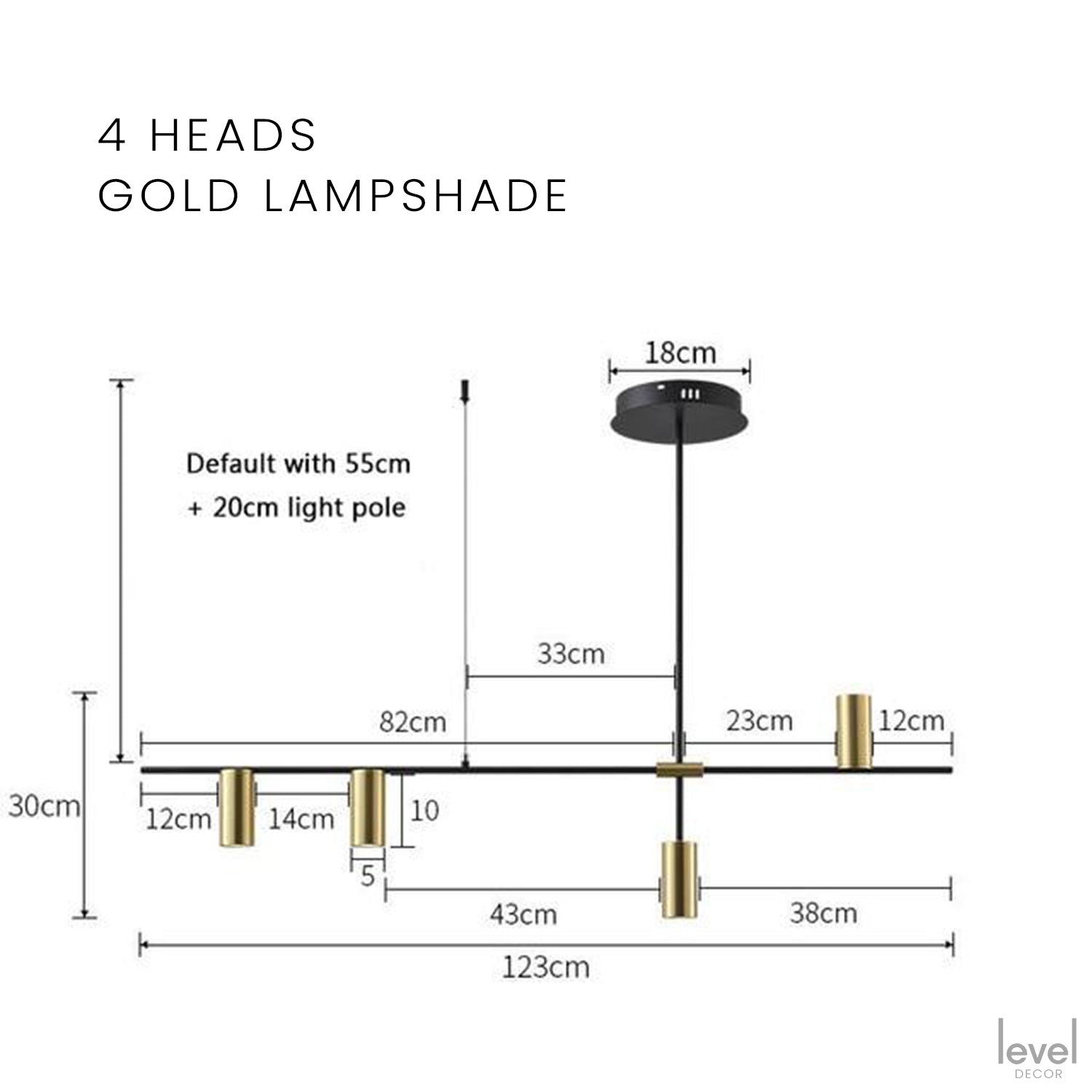 Gold/Black Modern Chandelier Lamp - 4 Heads Gold shade / Changeable - Level Decor