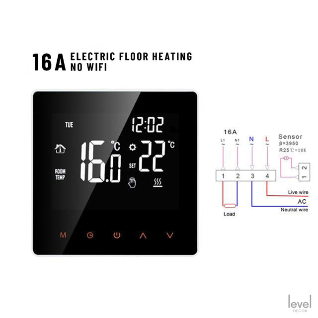 KETA WiFi Smart Thermostat | with Remote Controller for Google Home, Alexa - NO WiFi 16A Electric Floor Heating - Level Decor