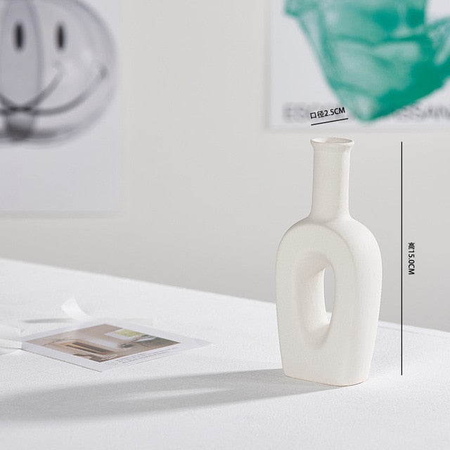 White Ceramic Vase - C - Level Decor