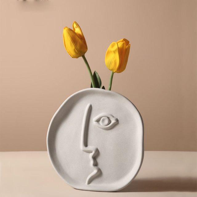 Nordic Human Face Design Ceramic Vase - Level Decor