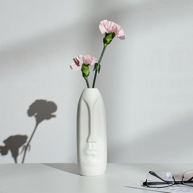 White Black Abstract Human Face Ceramic Vase - Level Decor