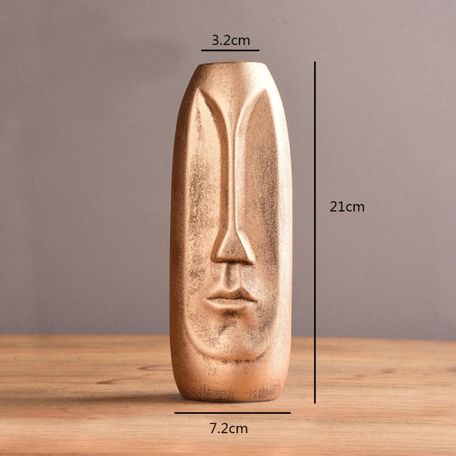 White Black Abstract Human Face Ceramic Vase - Level Decor