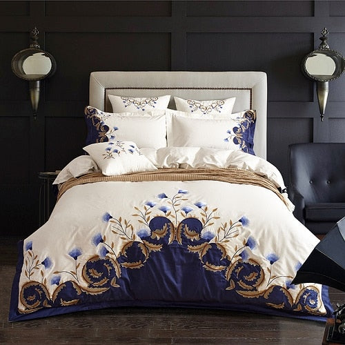 Royal Ira Egyptian Cotton Duvet Cover Set - Queen 4Pcs - Level Decor