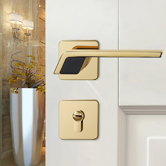 Modern Gold Door Lock - Solid Wood - Level Decor
