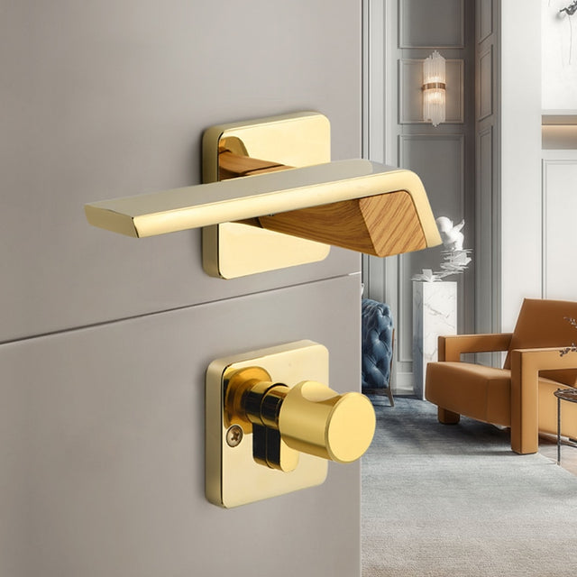 Modern Gold Door Lock - Solid Wood - Level Decor