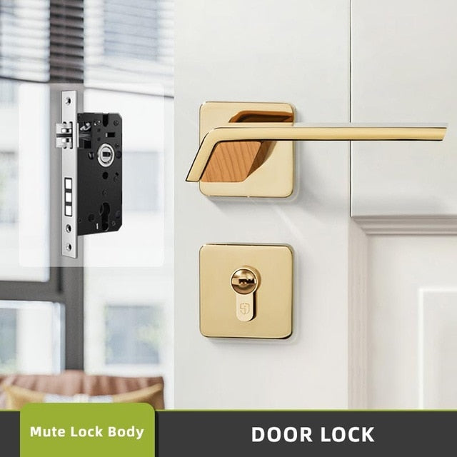 Modern Gold Door Lock - Solid Wood - Level Decor