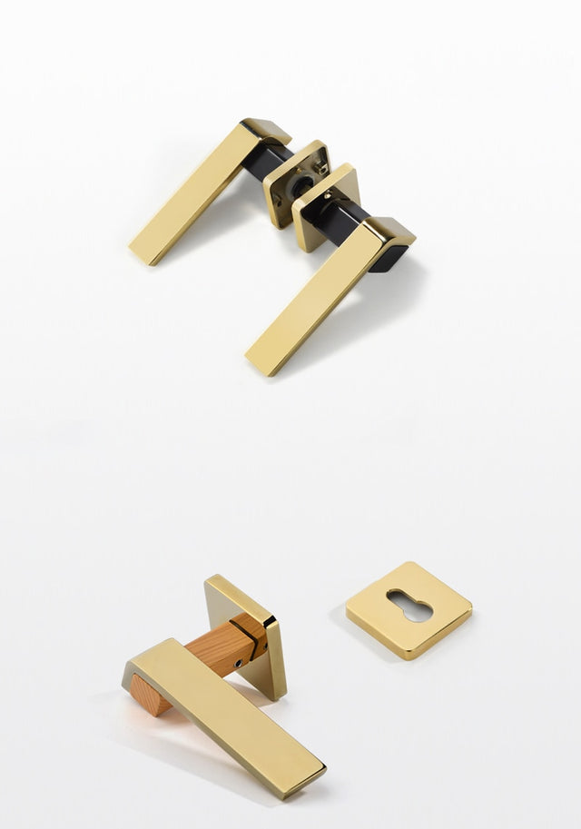 Modern Gold Door Lock - Solid Wood - Level Decor
