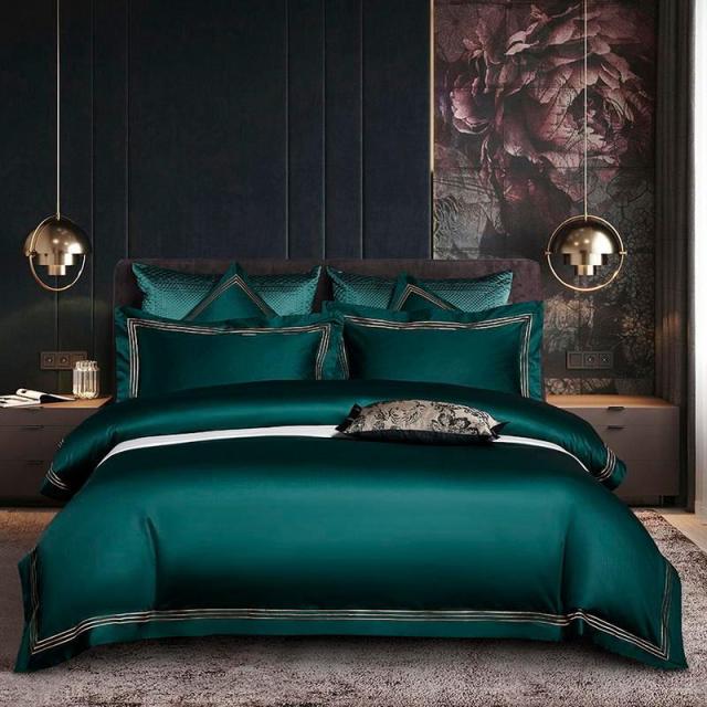 Classic Shae Egyptian Cotton Duvet Cover Set - color 6 / Fitted Bed Sheet / King size 4pcs - Level Decor