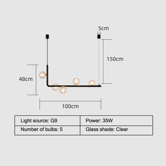 Stylish Metal And Glass Kitchen Island Chandelier Lamp - 100cm clear / neutral white - Level Decor