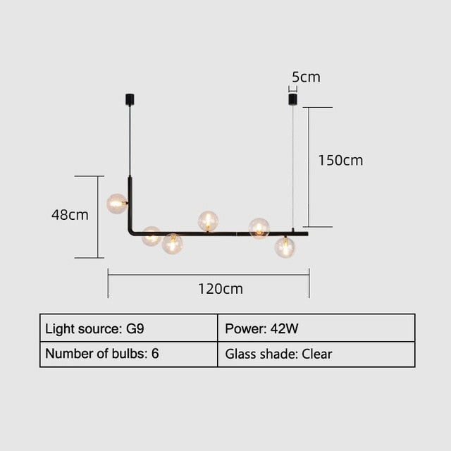 Stylish Metal And Glass Kitchen Island Chandelier Lamp - 120cm clear / warm white - Level Decor