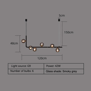 Stylish Metal And Glass Kitchen Island Chandelier Lamp - 120cm smoky gray / neutral white - Level Decor