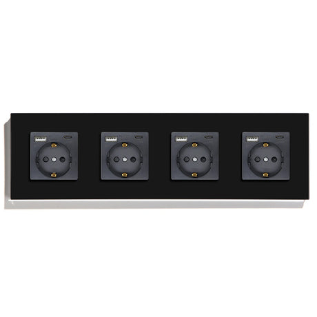 Hiroshi Black Glass EU Socket with USB Ports - Single, Double, Triple Outlets