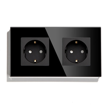 Hiroshi Black Glass EU Socket with USB Ports - Single, Double, Triple Outlets