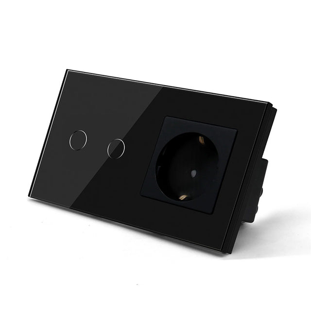 Hiroshi Black Glass EU Socket with USB Ports - Single, Double, Triple Outlets