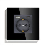 Hiroshi Black Glass EU Socket with USB Ports - Single, Double, Triple Outlets