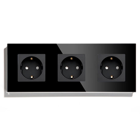 Hiroshi Black Glass EU Socket with USB Ports - Single, Double, Triple Outlets
