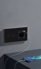 Hiroshi Black Glass EU Socket with USB Ports - Single, Double, Triple Outlets