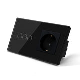 Hiroshi Black Glass EU Socket with USB Ports - Single, Double, Triple Outlets