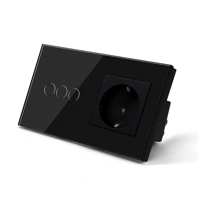 Hiroshi Black Glass EU Socket with USB Ports - Single, Double, Triple Outlets