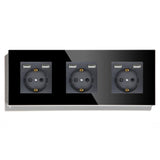 Hiroshi Black Glass EU Socket with USB Ports - Single, Double, Triple Outlets