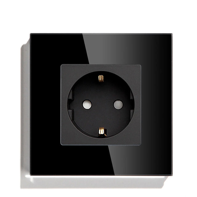 Hiroshi Black Glass EU Socket with USB Ports - Single, Double, Triple Outlets