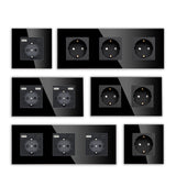 Hiroshi Black Glass EU Socket with USB Ports - Single, Double, Triple Outlets
