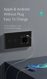 Hiroshi Black Glass EU Socket with USB Ports - Single, Double, Triple Outlets
