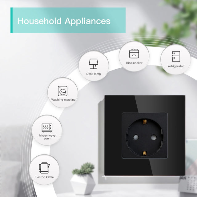 Hiroshi Black Glass EU Socket with USB Ports - Single, Double, Triple Outlets