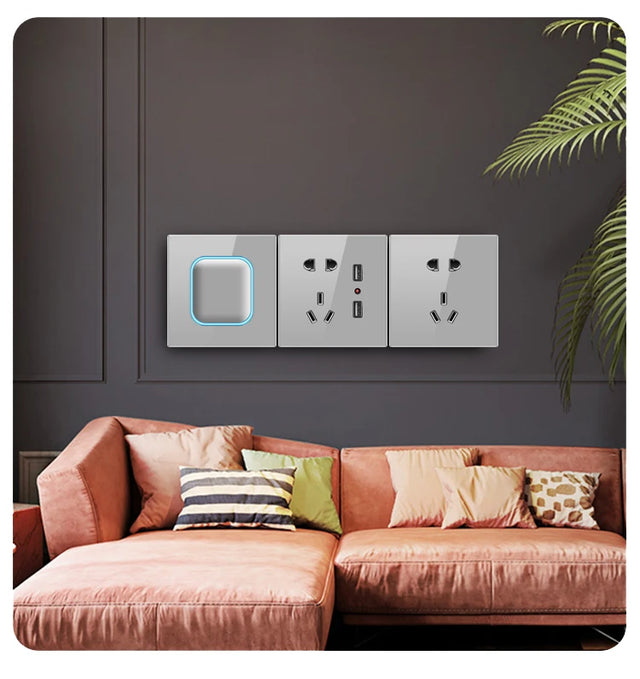 Rene Black Glass Push Button Switch with LED Indicator - 1-4 Gang, 1-2 Way