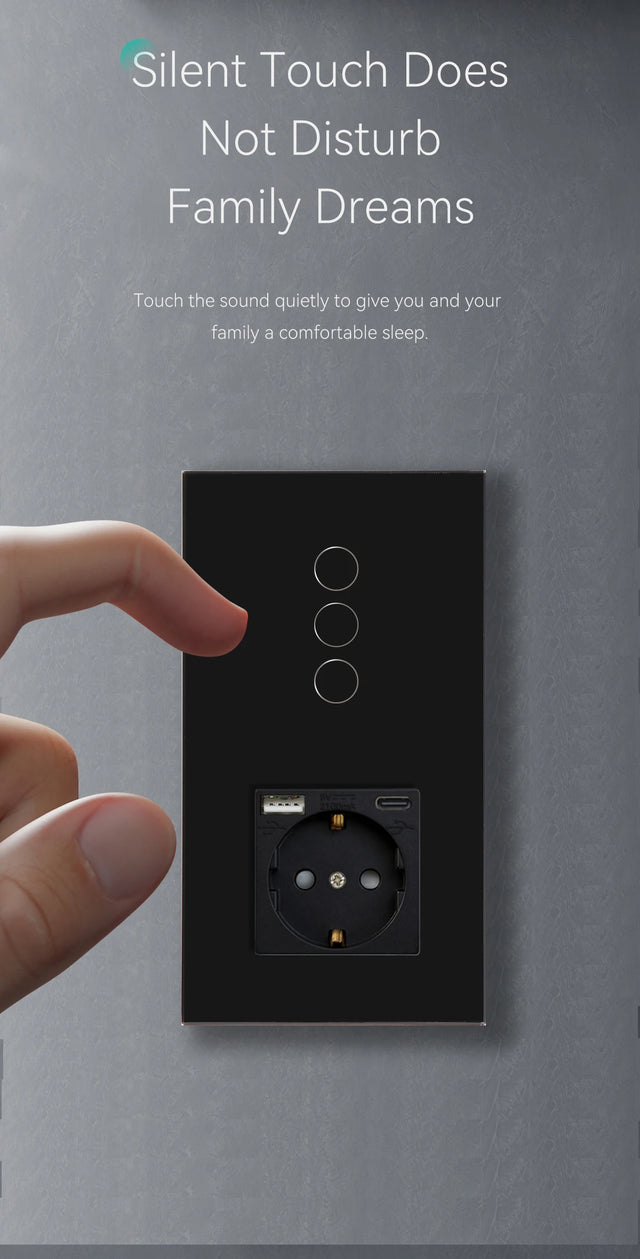 Hiroshi Black Glass EU Socket with USB Ports - Single, Double, Triple Outlets