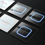 Rene Black Glass Push Button Switch with LED Indicator - 1-4 Gang, 1-2 Way