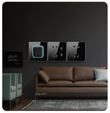 Rene Black Glass Push Button Switch with LED Indicator - 1-4 Gang, 1-2 Way