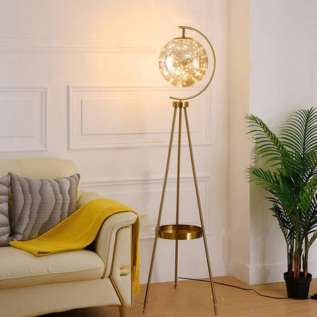 Natalia Floor Lamp - Gold body with Amber Lampshade / White Light - Level Decor