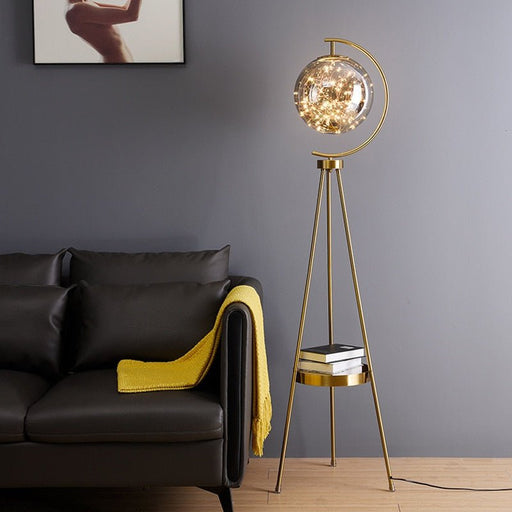 Natalia Floor Lamp - Gold body with Smoky Gray Lampshade / White Light - Level Decor