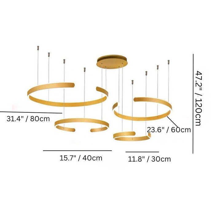 Celestia Round Chandelier - 4 Ring: 11.8" x 15.7" x 23.6" x 31.4" / 30 x 40 x60 x 80cm / 175W / Warm White 3000K - Level Decor