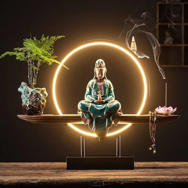 Sela Monk Incense Burner Table Lamp - Green Monk / 17.7" x 3.9" x 15.7" / 45cm x 10cm x 40cm - Level Decor