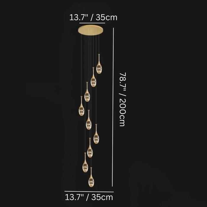 Luminique Cascade Chandelier - 9 Head: 13.7" x 78.7" / 35 x 200cm / 45W / Warm White 3000K - Level Decor