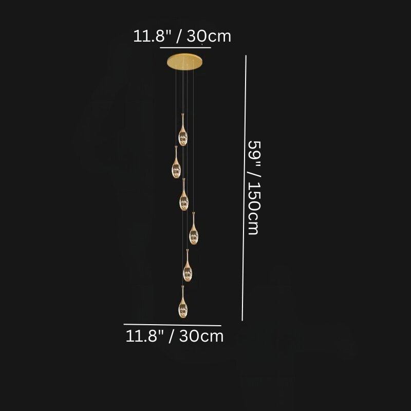 Luminique Cascade Chandelier - 6 Head: 11.8" x 59" / 30 x 150cm / 30W / Warm White 3000K - Level Decor