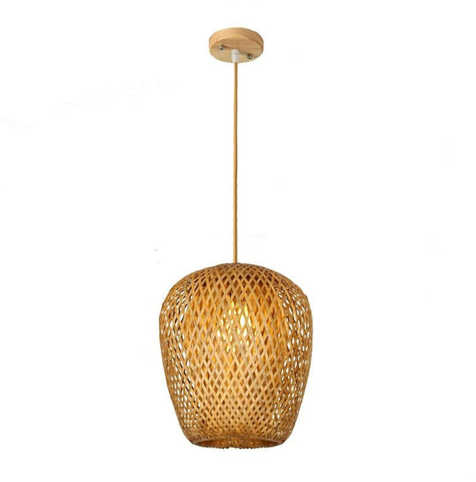 Rattan Cocoon Pendant Light - Wood / Cocoon - 7" x 14" / 18cm x 36cm - Level Decor