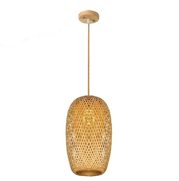 Rattan Cocoon Pendant Light - Wood / Semi-Cocoon - 7.5" x 10" / 19cm x 25cm - Level Decor