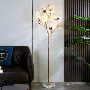 Amara Floor Lamp - Marble Base / Plastic Leaves / 23.6" x 66.9" / 60cm x 170 cm - Remote Control Dimming (3000K to 6000K) - Level Decor